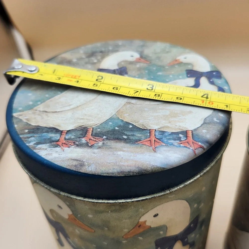 3pc Vintage Blue Ribbon Country Goose Nesting Tin Canisters Cottagecore Granny
